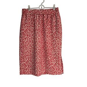 Women's J. Crew Red & White Floral Elastic Waist Midi Skirt | Size Small